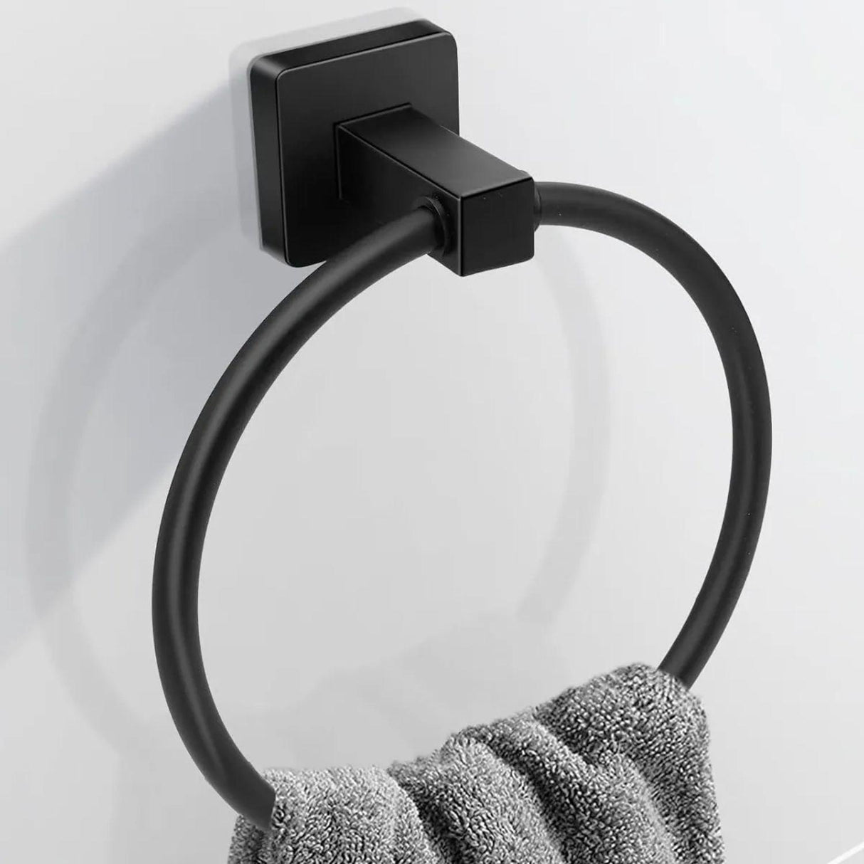 Toallero Redondo Negro para Baño Metálico de Pared | Porta Toalla de Mano Moderno con Base Cuadrada