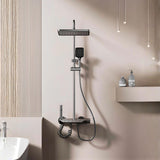 Torre de Ducha Tipo Piano Gris Cobalto Mate con Teleducha y Cabezal – Columna de Ducha Moderna Monocomando