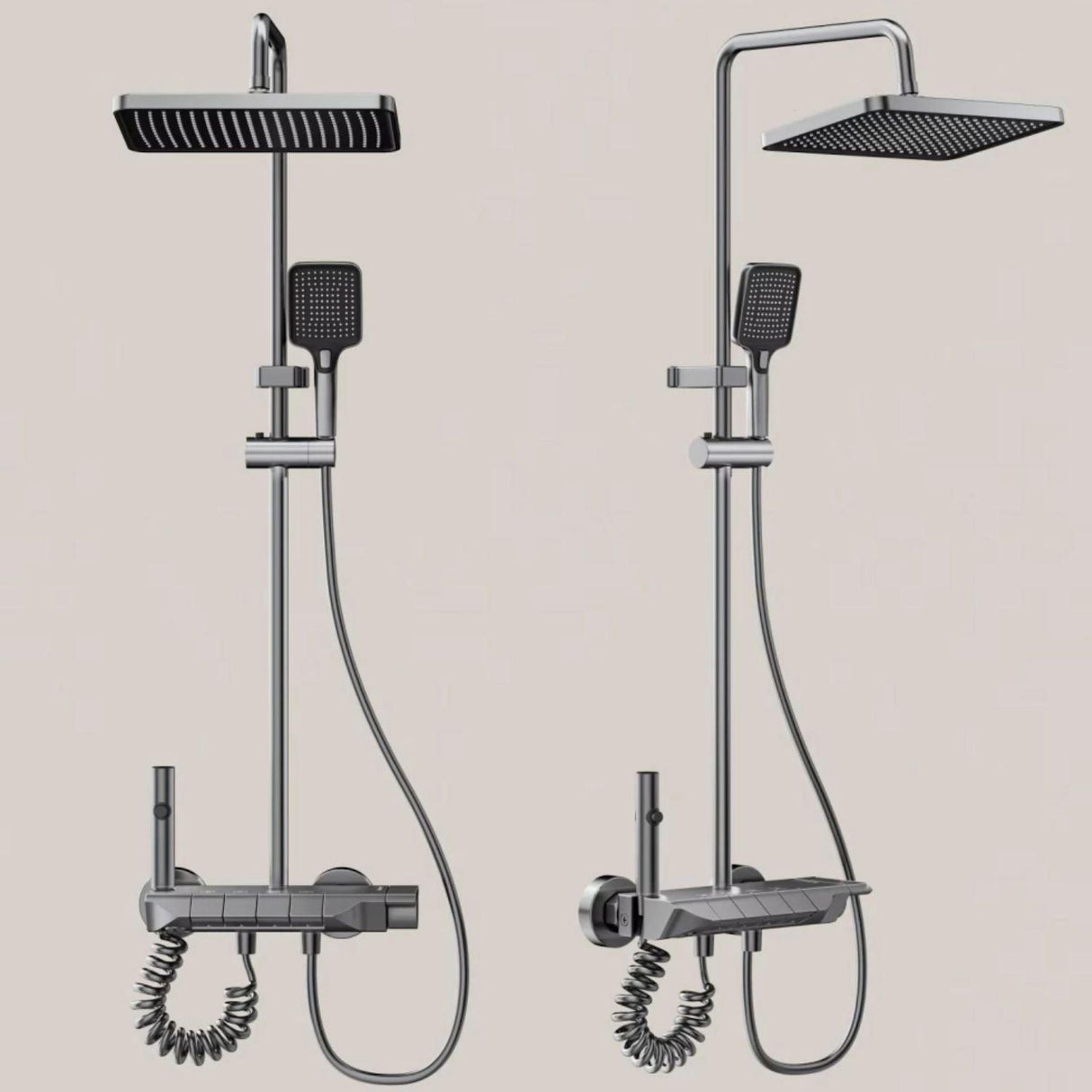 Torre de Ducha Tipo Piano Gris Cobalto Mate con Teleducha y Cabezal – Columna de Ducha Moderna Monocomando