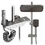 Torre de Ducha Tipo Piano Gris Cobalto Mate con Teleducha y Cabezal – Columna de Ducha Moderna Monocomando