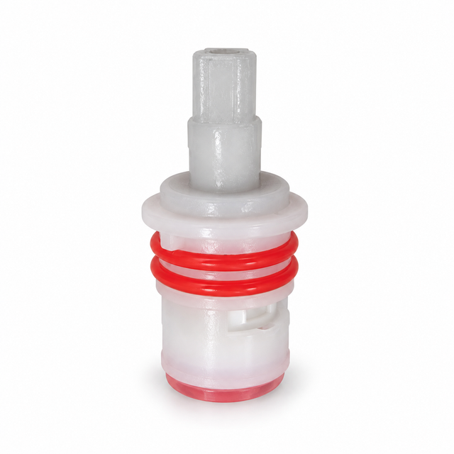 Vástago izquierdo para grifería con dos anillos rojos