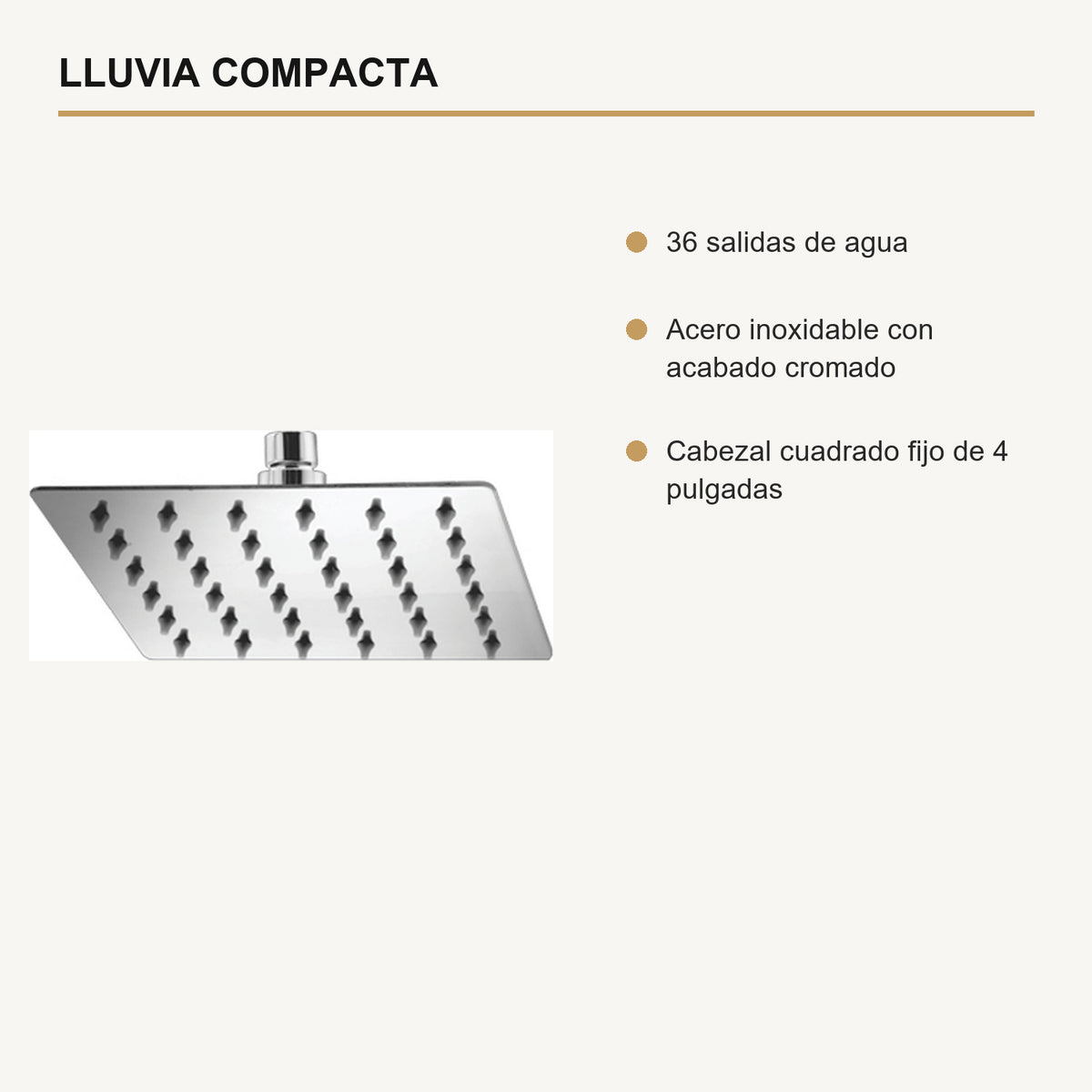 Características de la regadera cuadrada con 36 salidas de agua