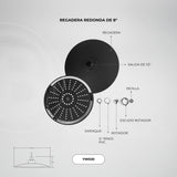 Regadera Redonda Negra Y Cromada De 8 Pulgadas — fotografía oficial 2