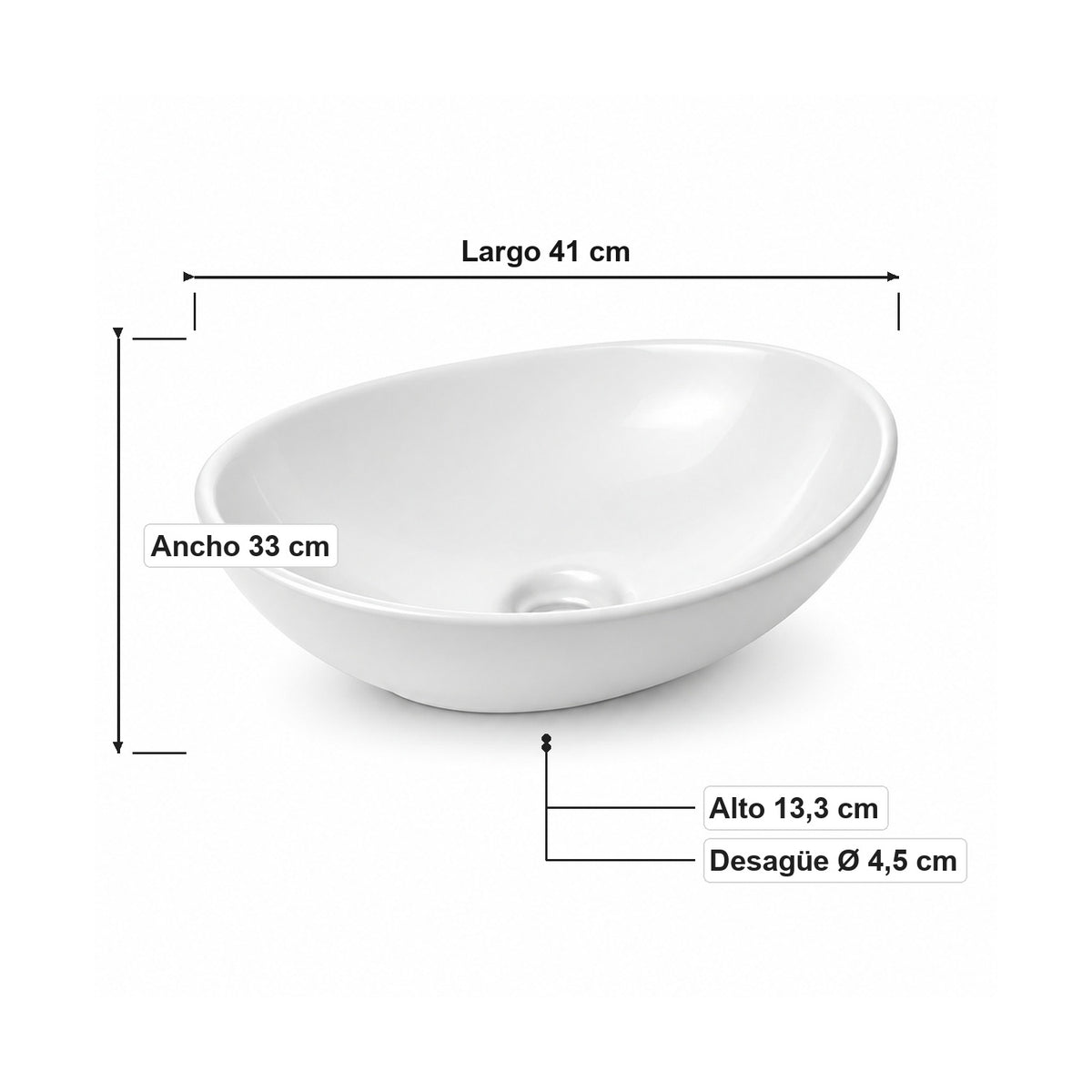 Lavamanos Ovalado De Sobreponer Blanco 41 × 33 Cm - medidas del producto