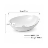 Lavamanos Ovalado De Sobreponer Blanco 41 × 33 Cm - medidas del producto