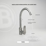 Mezclador Monocontrol Para Lavaplatos Satinado 36 cm — fotografía oficial 2