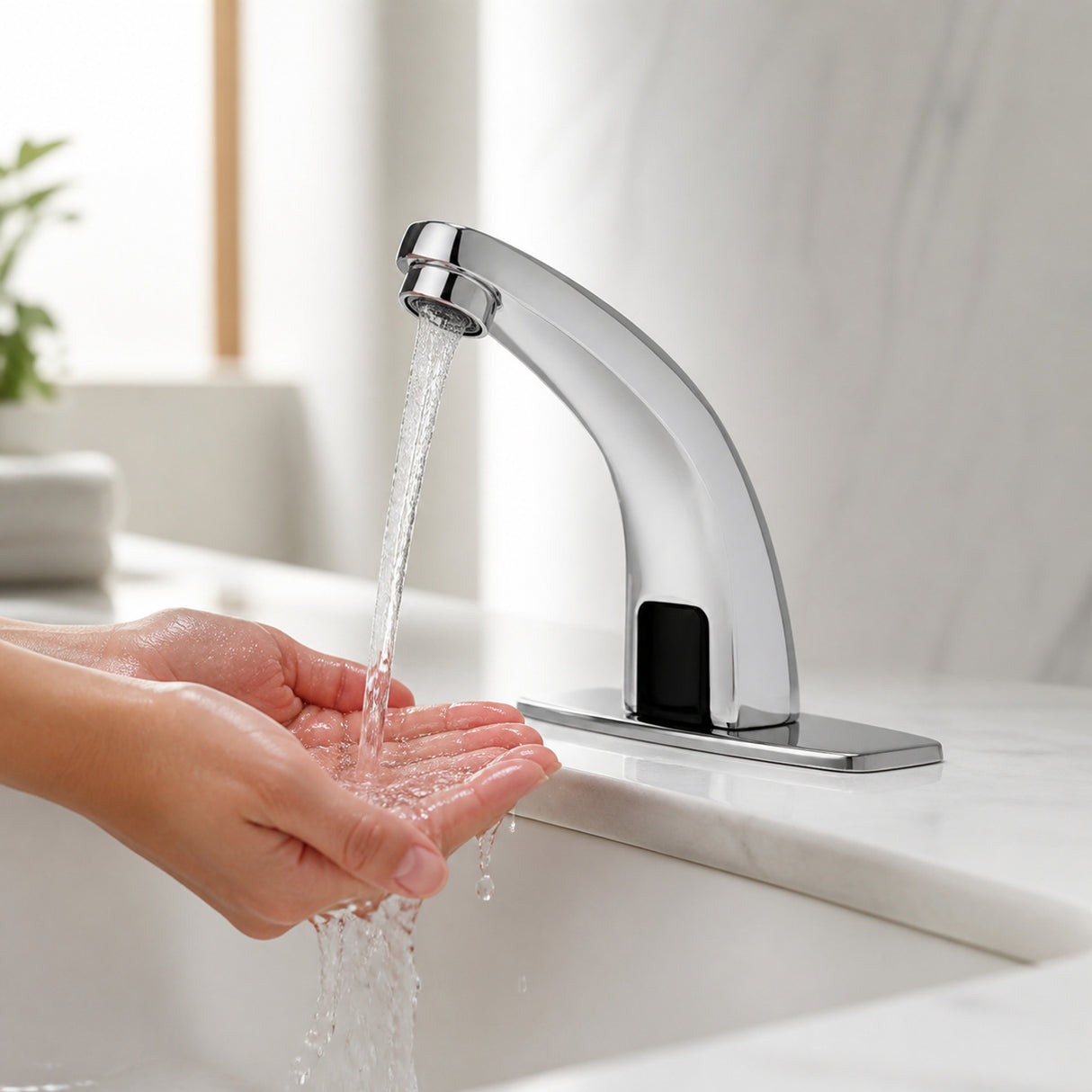 Llave automática cromada con sensor para lavamanos - imagen 1