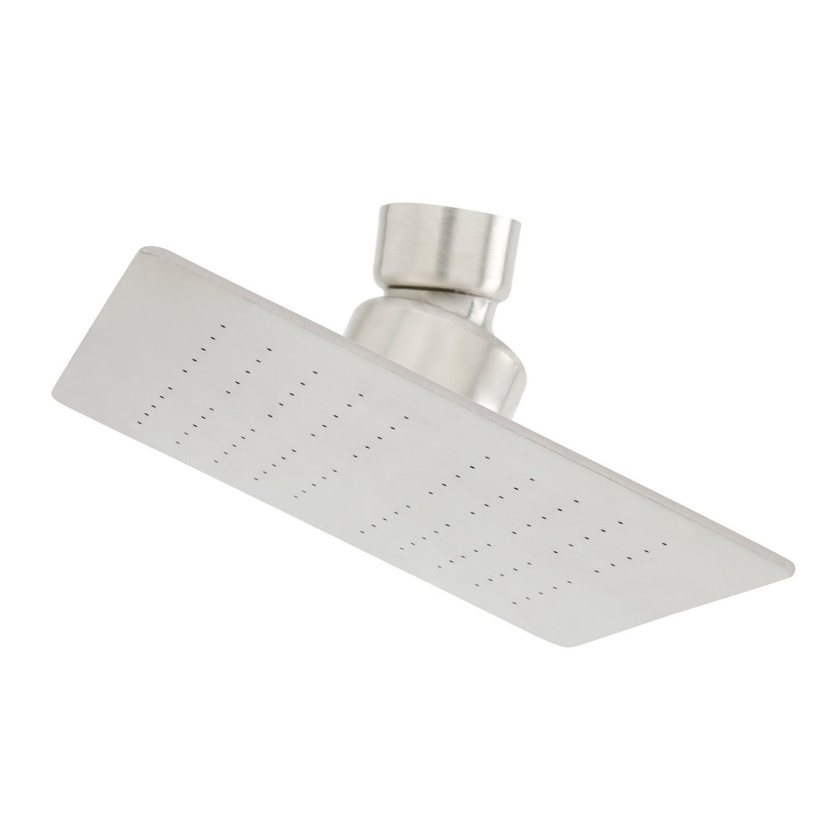 Regadera Cuadrada De 4 Pulgadas En Acero Inoxidable Satinado sobre fondo blanco
