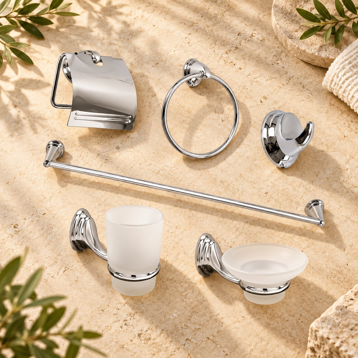 Ambientación de Juego De Accesorios Para Baño Cromado De 6 Piezas