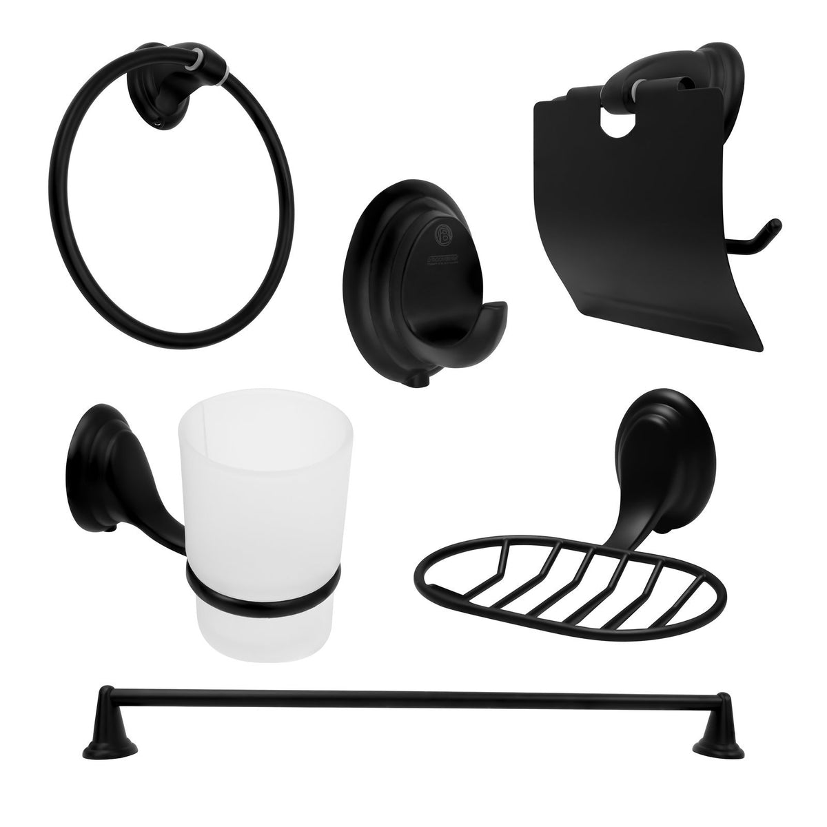 Juego de accesorios de baño negro en zinc de 6 piezas