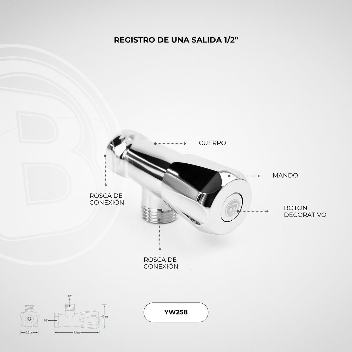 Registro de Una Salida Cromado 1/2 × 3/4 pulg — foto oficial