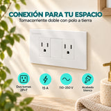 Tomacorriente doble con polo a tierra blanco 15 A - características