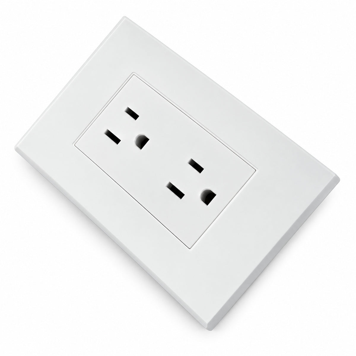 Tomacorriente doble con polo a tierra blanco 12 × 7,5 cm · 01 portada