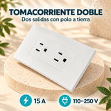 Tomacorriente doble con polo a tierra blanco 12 × 7,5 cm · 03 caracteristicas