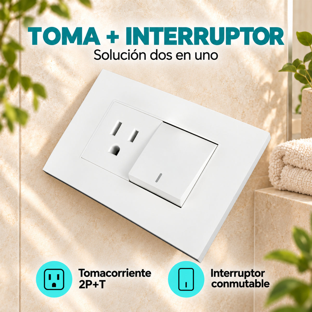Tomacorriente Con Interruptor Conmutable Blanco 2P+T, características