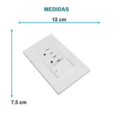 Tomacorriente Doble con Interruptor Blanco 12 × 7,5 cm — medidas