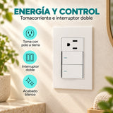 Tomacorriente con polo a tierra y doble interruptor blanco - características
