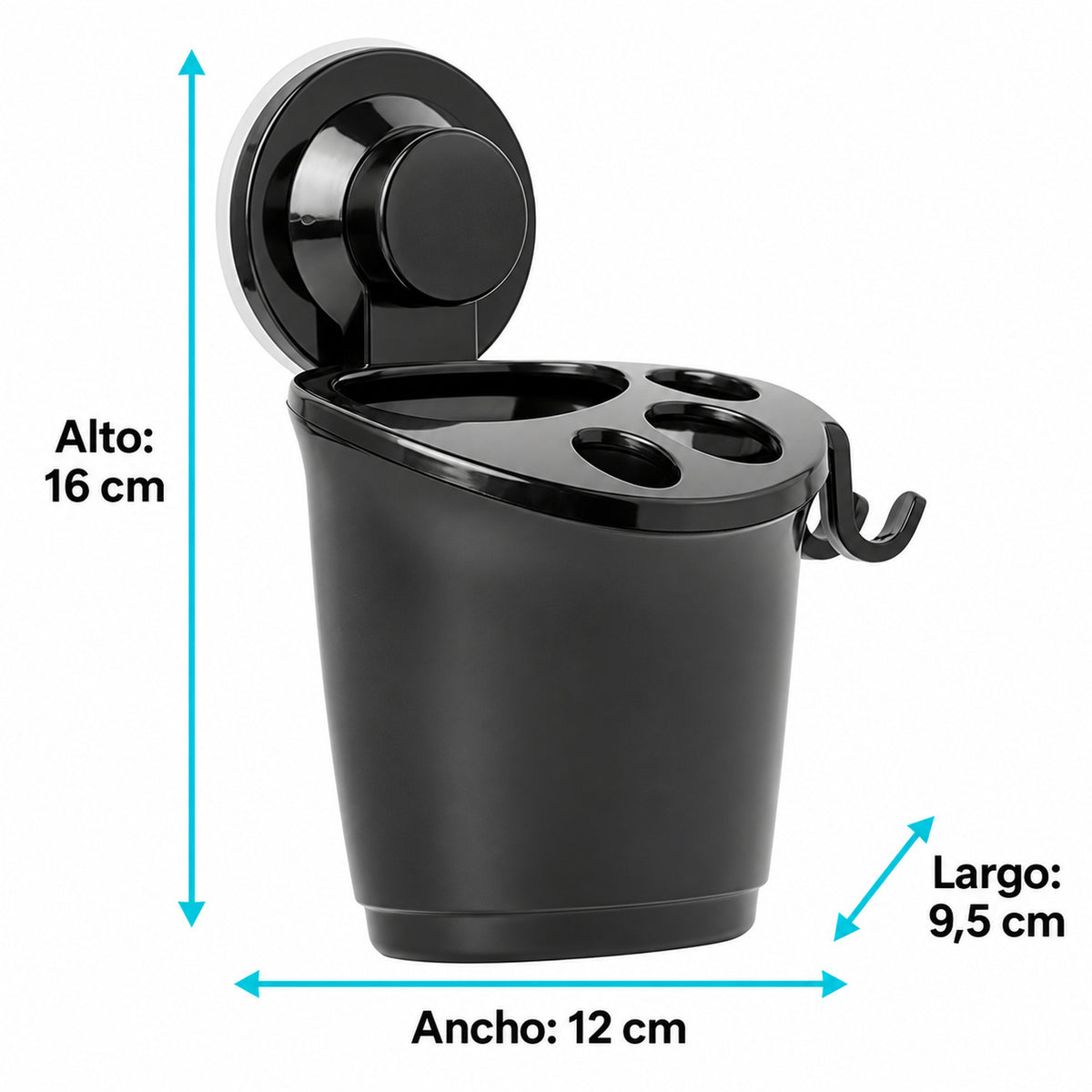 Portacepillos con Ventosa Negro para Baño 16 cm — medidas