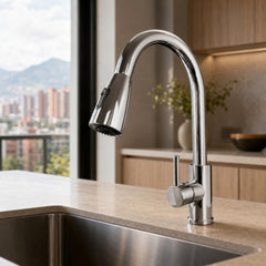 Mezclador Lavaplatos Extraíble Acero Inoxidable 304 Cromado