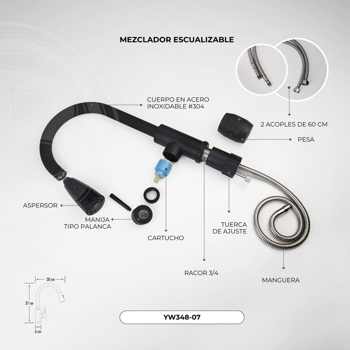Mezclador Extraíble Para Lavaplatos Negro 37 cm — fotografía oficial 2