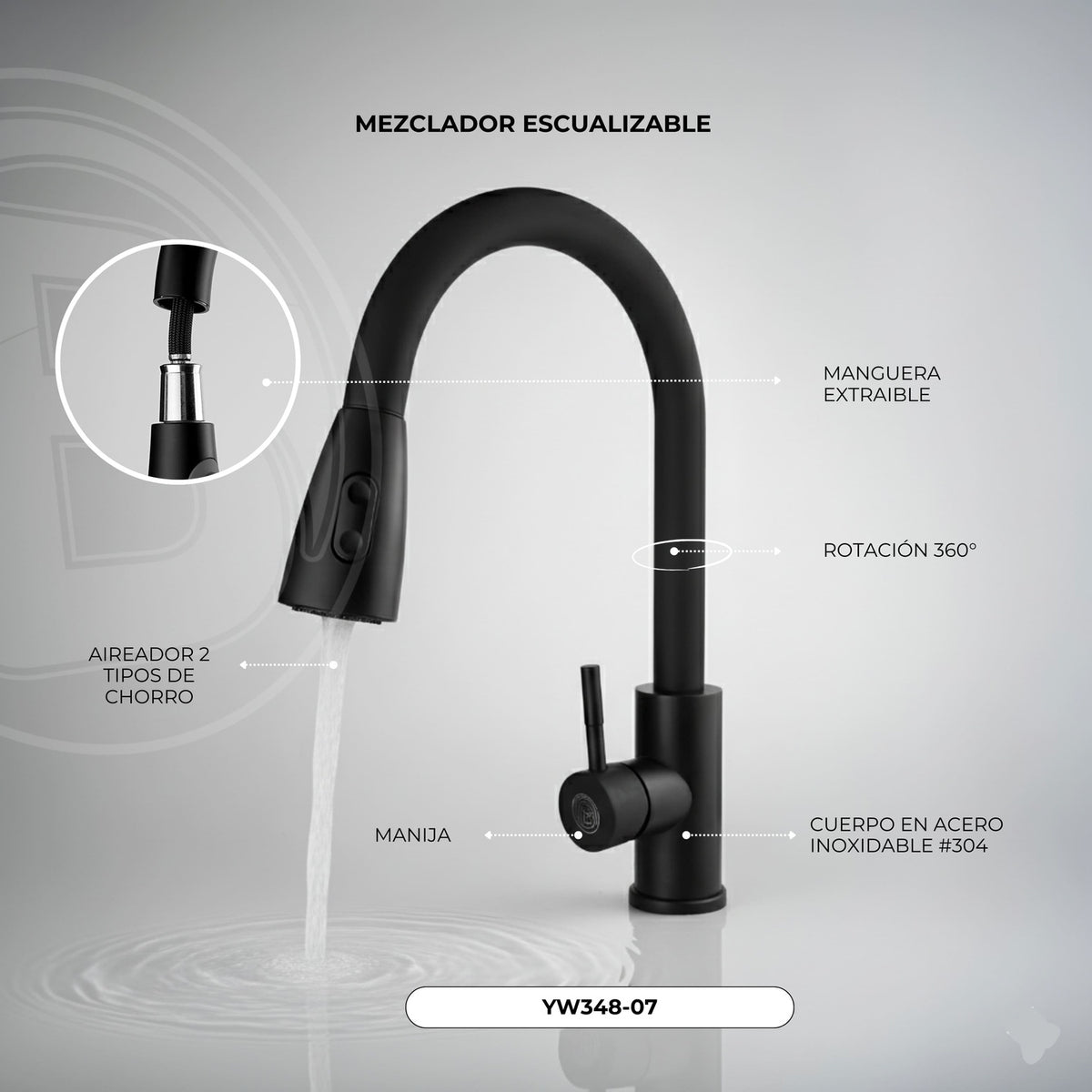 Mezclador Extraíble Para Lavaplatos Negro 37 cm — fotografía oficial 3
