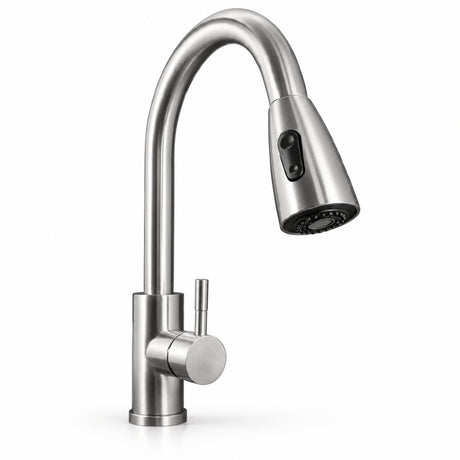 Mezclador monomando de cocina extraíble en acero inoxidable satinado