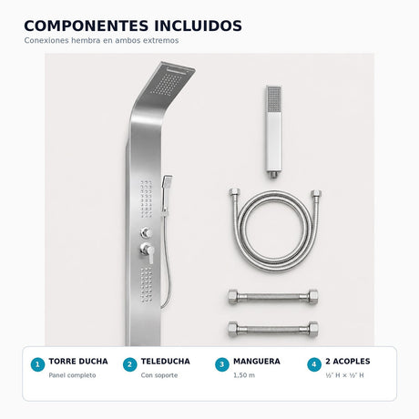 Torre de Ducha Cromada de 5 Funciones en Acero Inoxidable 304