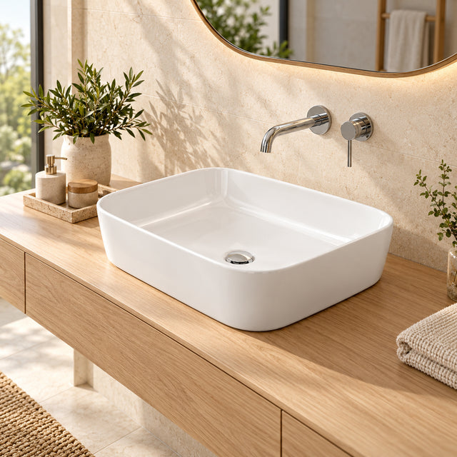 Lavamanos De Sobreponer Rectangular Blanco 46,5 cm en ambiente real