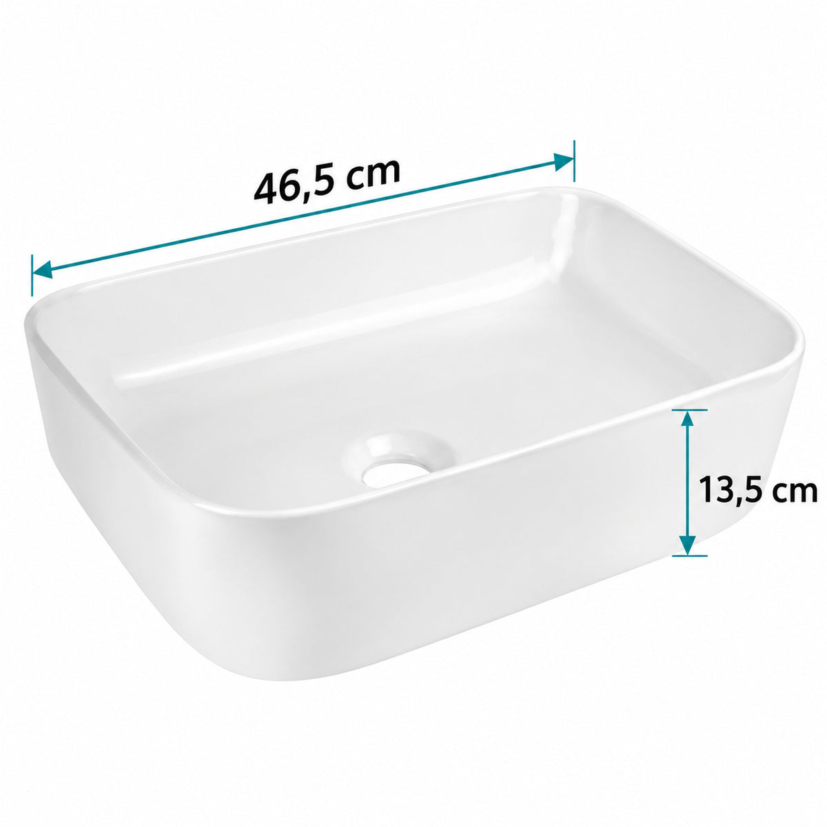Lavamanos De Sobreponer Rectangular Blanco 46,5 cm — medidas del producto