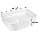 Lavamanos De Sobreponer Rectangular Blanco 46,5 cm — medidas del producto