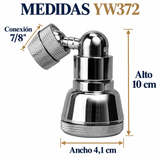 Medidas oficiales del adaptador YW372: alto 10 cm, ancho 4,1 cm y conexión 7/8 pulgadas