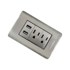 Tomacorriente Doble con USB Plateado 12 × 7,5 cm