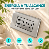 Tomacorriente Doble con USB Plateado 12 × 7,5 cm — características
