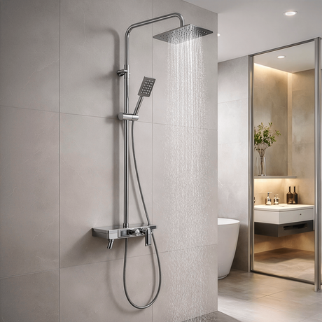 Set de Ducha Cromado de 3 Salidas en Bronce, Zinc y ABS