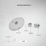 Regadera redonda de 5,5 pulgadas en acero inoxidable cromado vista original 2