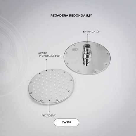 Regadera redonda de 5,5 pulgadas en acero inoxidable cromado