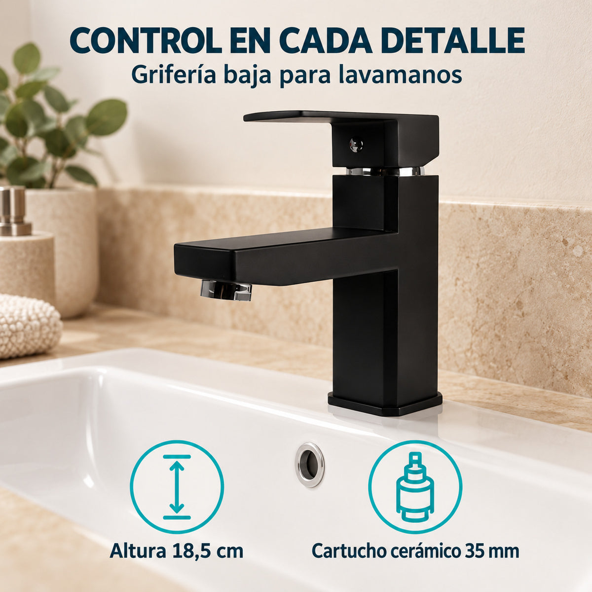 Grifería Monocontrol Baja Negra Para Lavamanos 18,5 cm — características