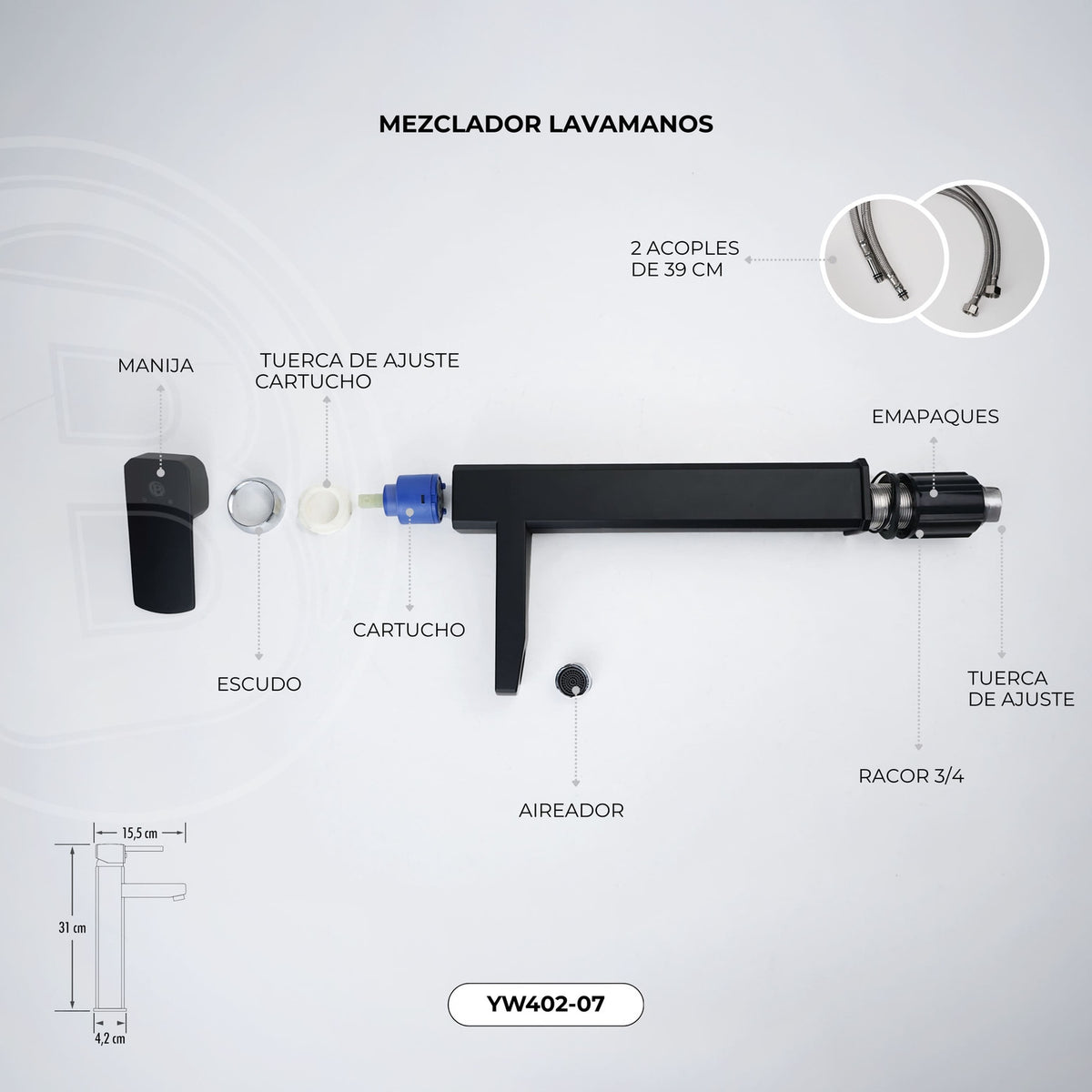 Grifería Monocontrol Alta Negra Para Lavamanos 31 cm — vista 3