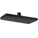 Regadera rectangular negra sobre fondo blanco