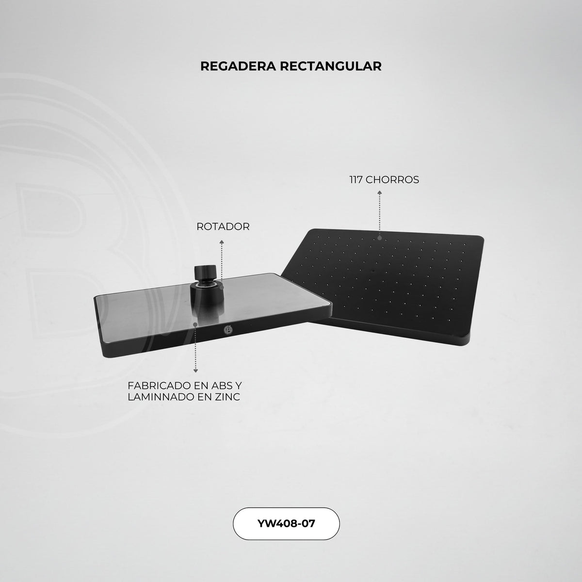 Regadera Rectangular Negra 25 × 17 cm — fotografía oficial 3