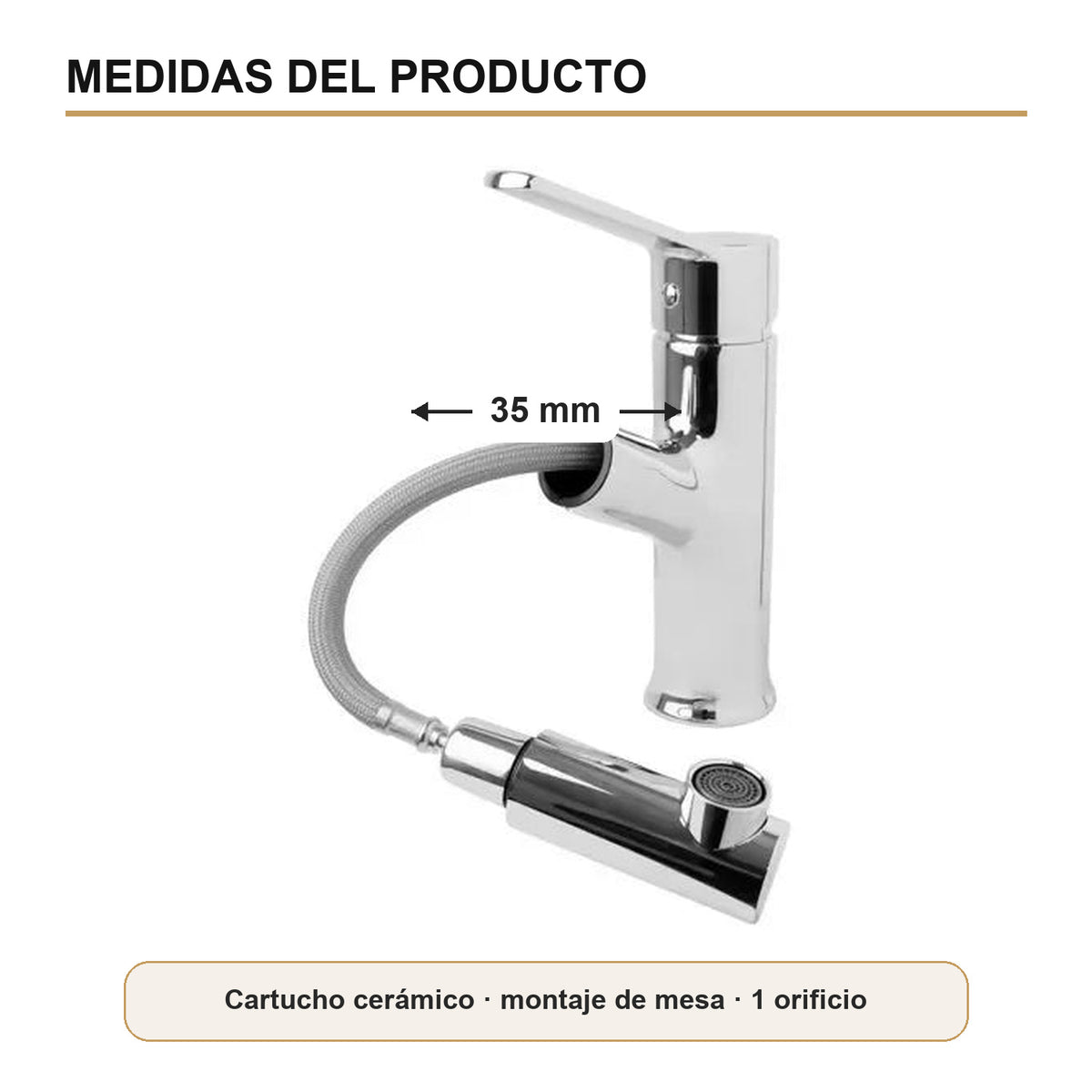 Ficha técnica del mezclador con cartucho cerámico de 35 milímetros