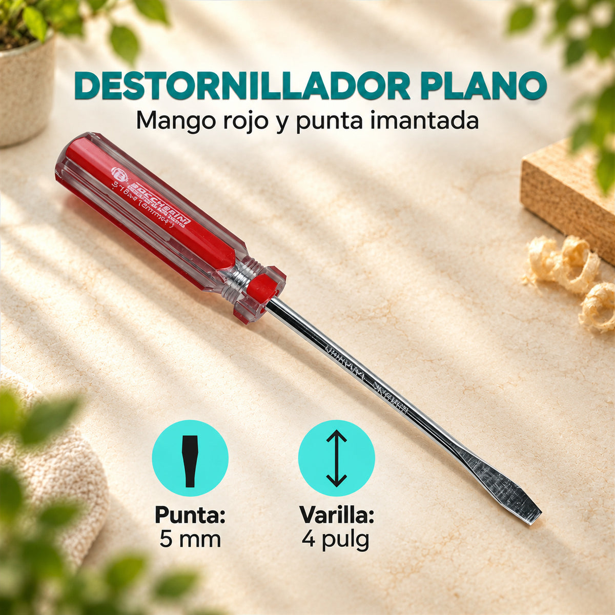 Características de Destornillador Plano de 5 mm x 4 Pulgadas