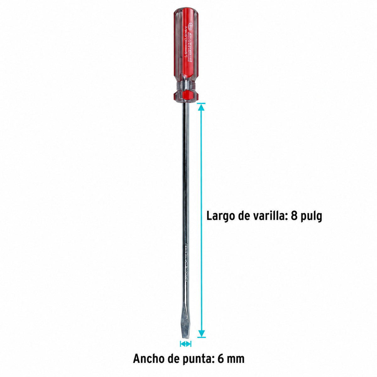 Medidas de Destornillador Plano de 6 mm x 8 Pulgadas