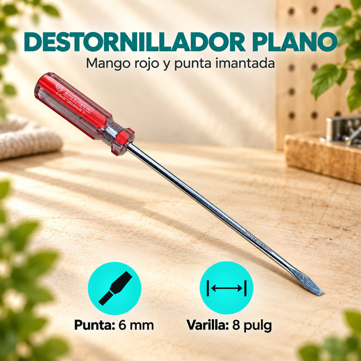 Características de Destornillador Plano de 6 mm x 8 Pulgadas