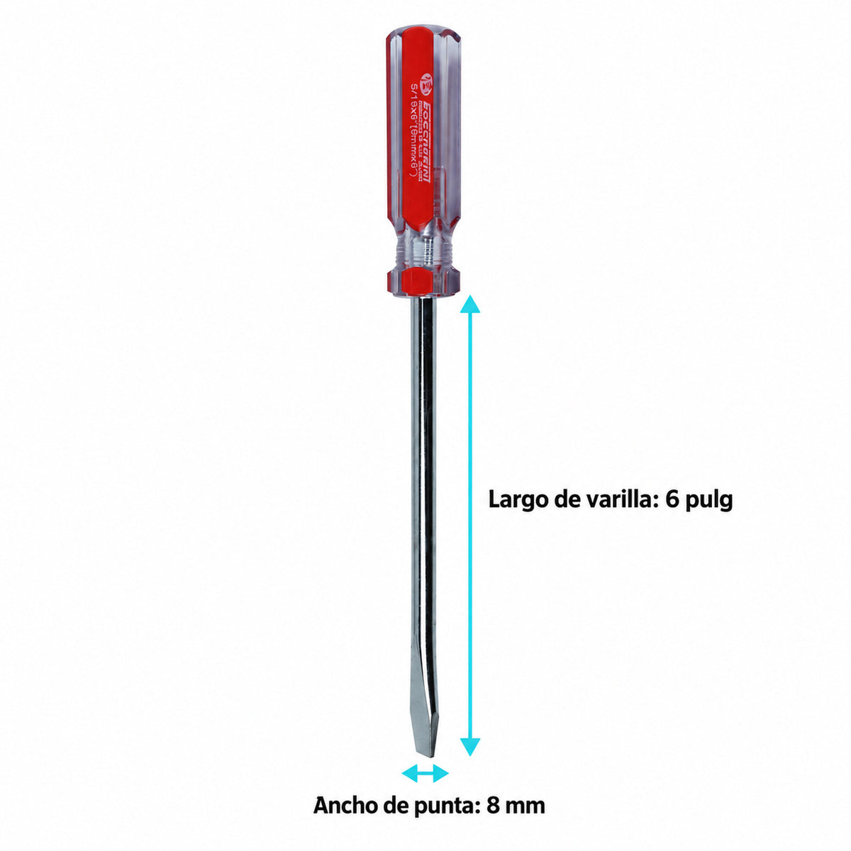 Medidas de Destornillador Plano de 8 mm x 6 Pulgadas