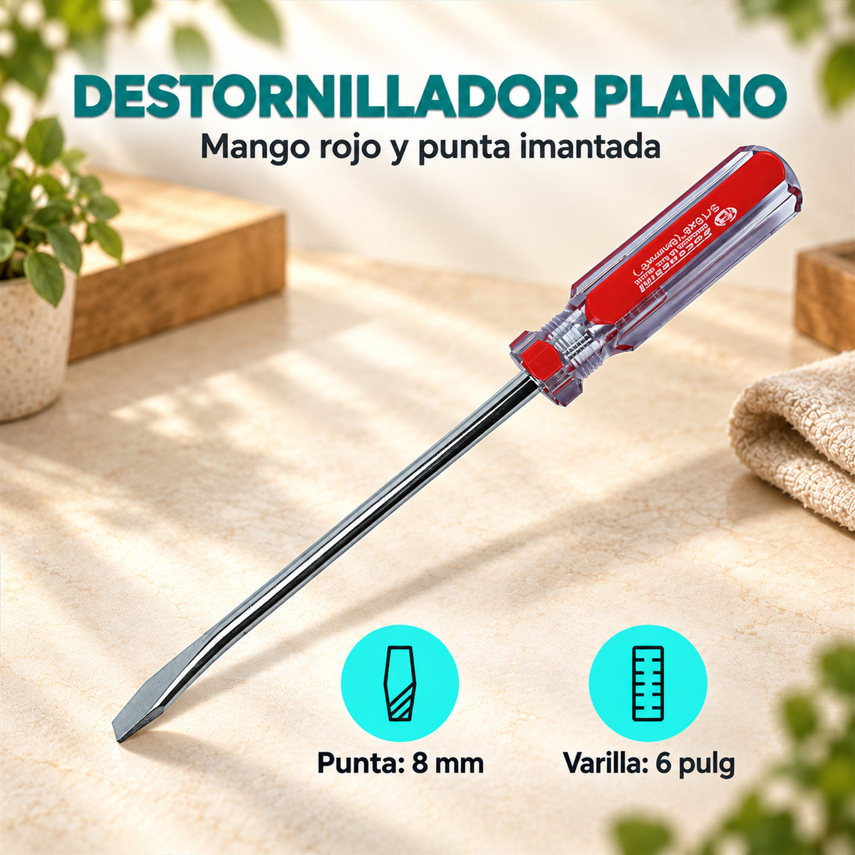 Características de Destornillador Plano de 8 mm x 6 Pulgadas