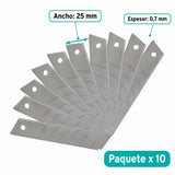 Medidas de Juego de 10 Cuchillas para Bisturí de 25 mm