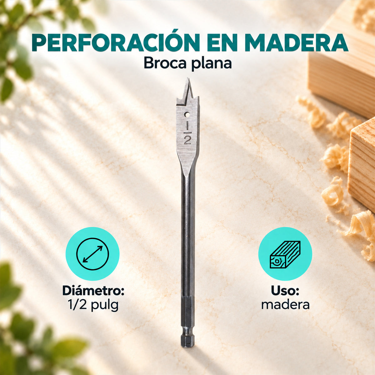 Broca Plana para Madera de 1/2 Pulgada — características