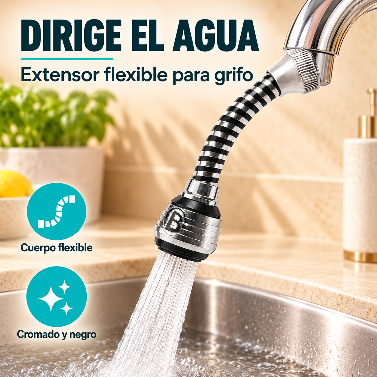 Extensor Flexible Para Grifo Cromado Y Negro — imagen 4