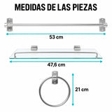 Medidas verificadas de barra, repisa y aro toallero
